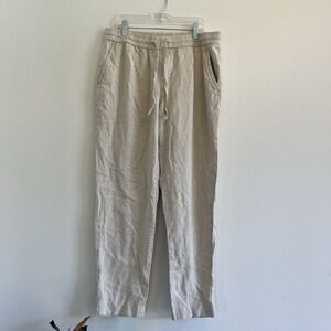 ZARA Size L Beige Linen Blend Barrel Pants Elastic Waist Pockets